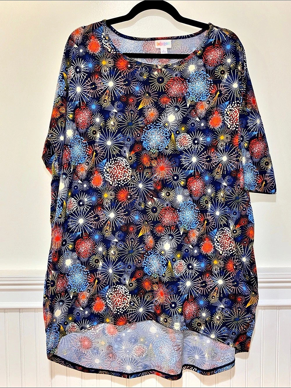 LuLaRoe Irma Tunic Printed Blue & Multicolor Size Large
